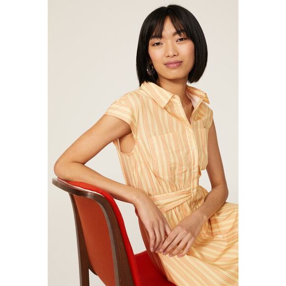DEREK LAM COLLECTIVE Yellow Pinstripe Collared Button Up Shirtdress Size 46 - Picture 3 of 14